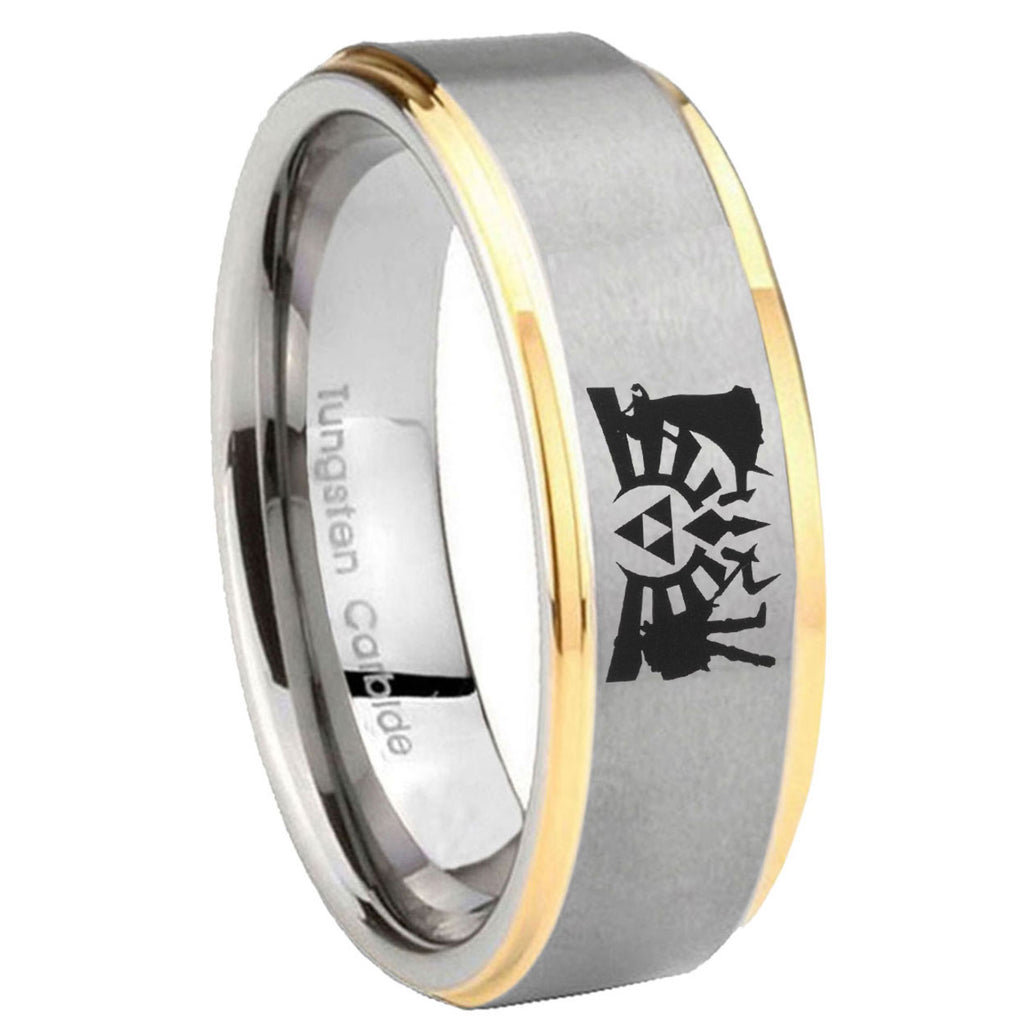 8mm Zelda Link Step Edge Gold Gray Tungsten Men Ring