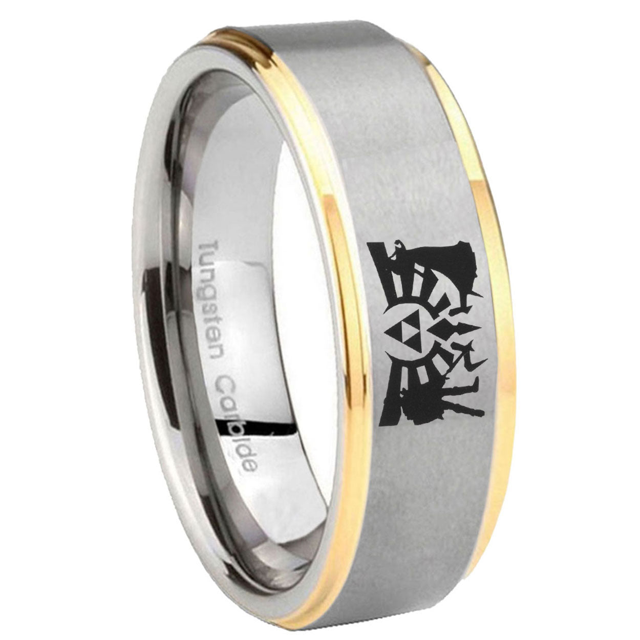 8mm Zelda Link Step Edge Gold Gray Tungsten Men Ring