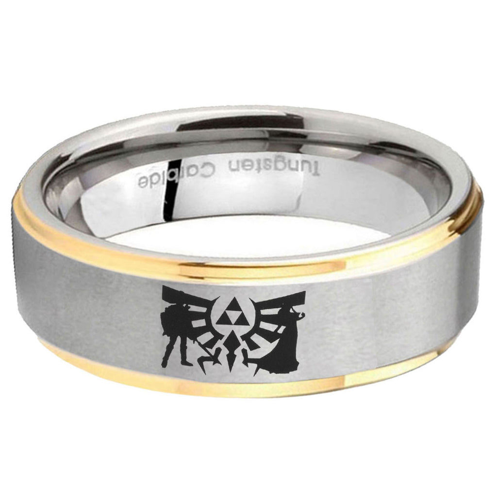 5mm Zelda Link Step Edge Gold Gray Tungsten Men Ring
