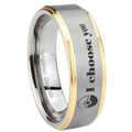 8mm Pokeball Pokemon Step Edge Gold Gray Tungsten Men Ring