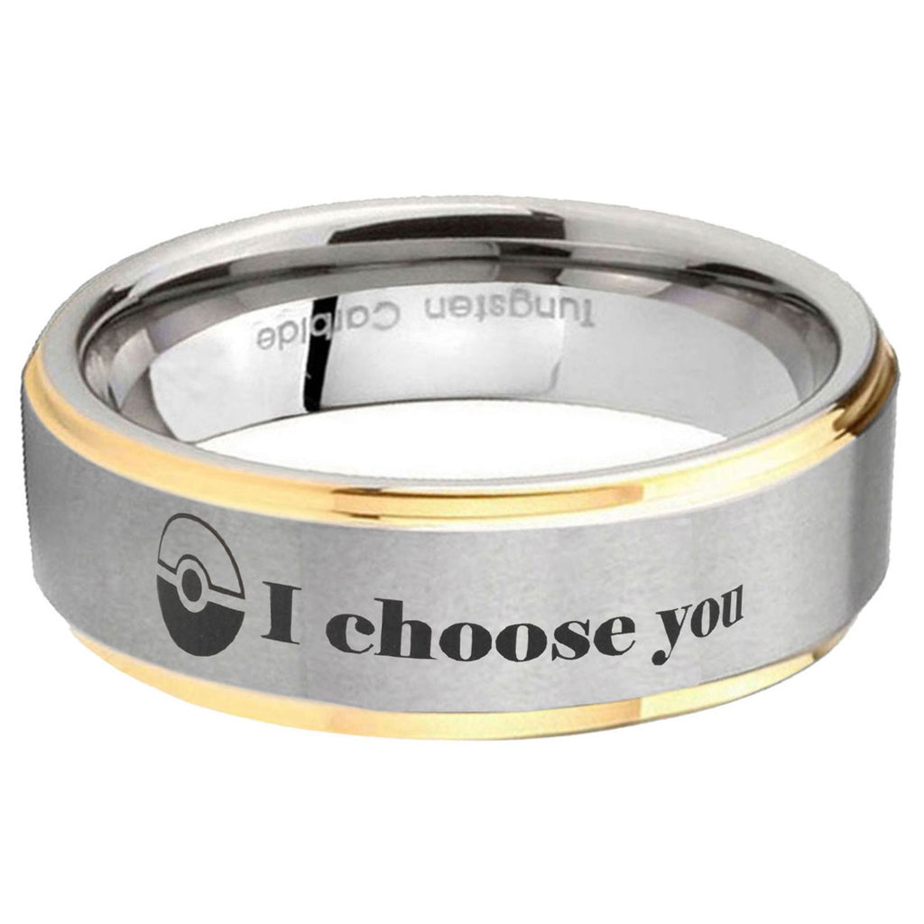 5mm Pokeball Pokemon Step Edge Gold Gray Tungsten Men Ring