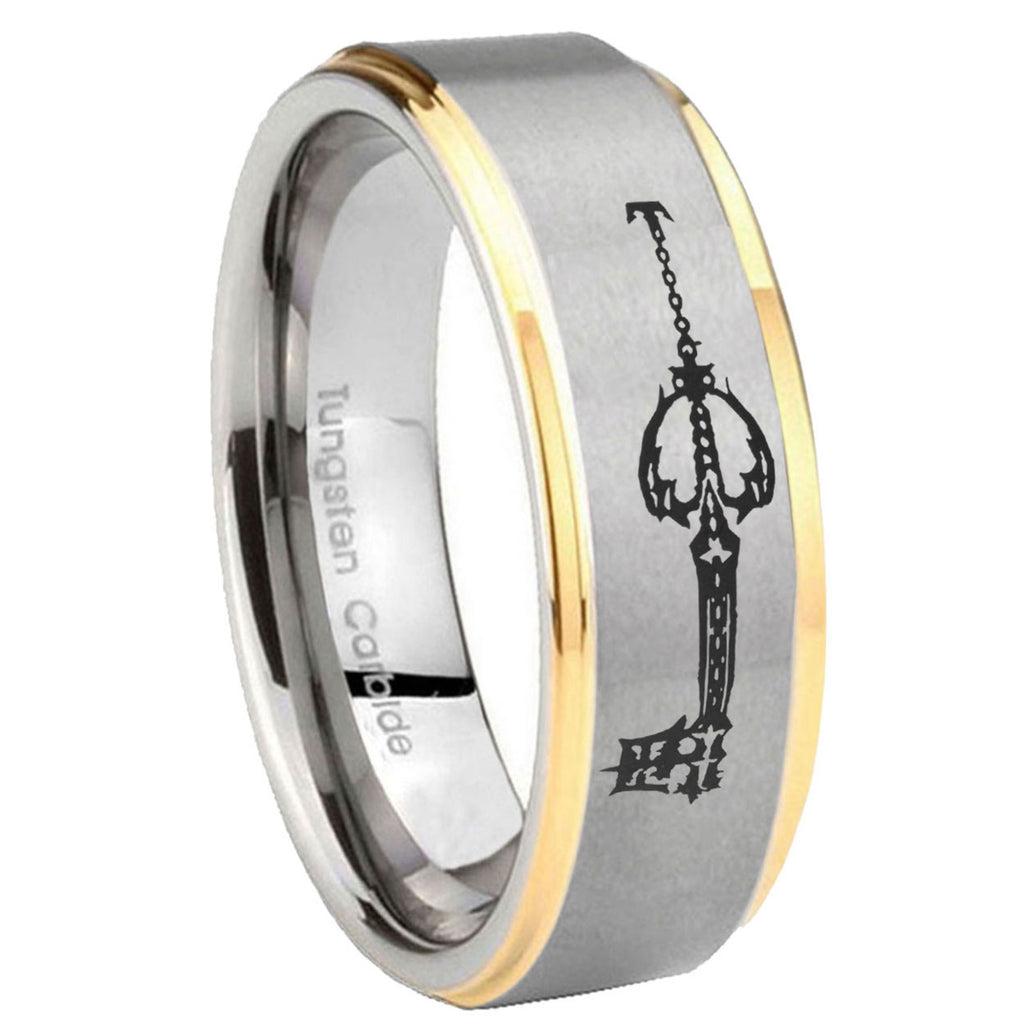 8mm kingdom heart keyblades Step Edge Gold Gray Tungsten Men Ring