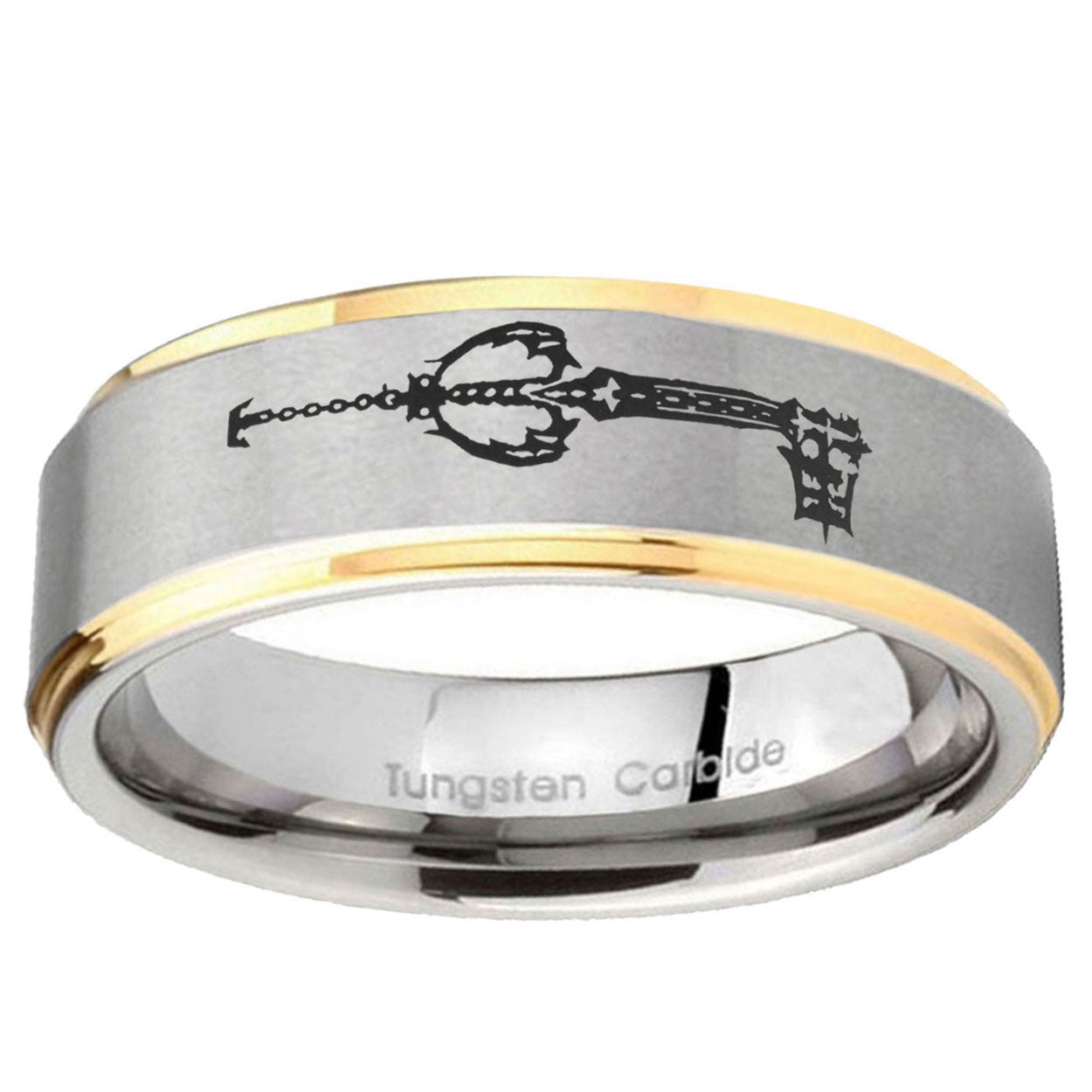 5mm kingdom heart keyblades Step Edge Gold Gray Tungsten Men Ring