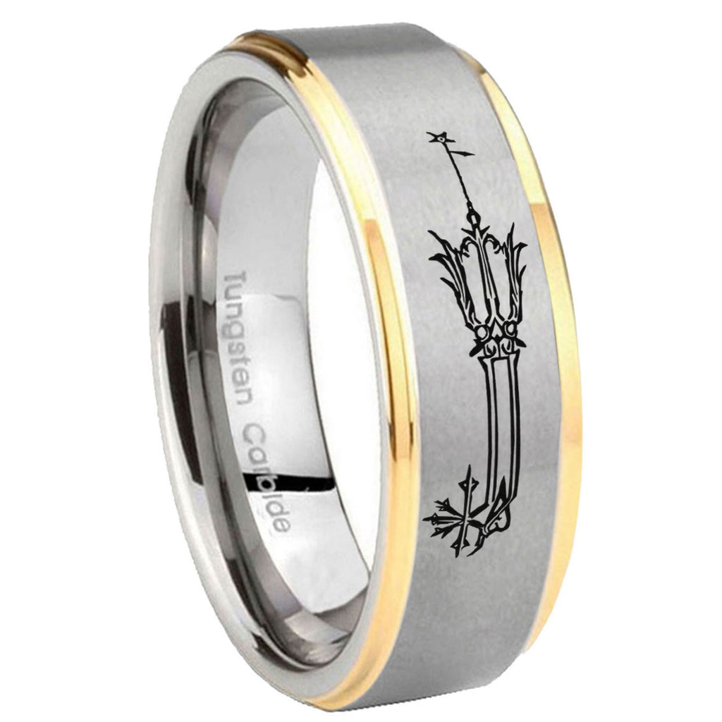 8mm Geekery Oathkeeper Kingdom Hearts Step Edge Gold Gray Tungsten Men Ring