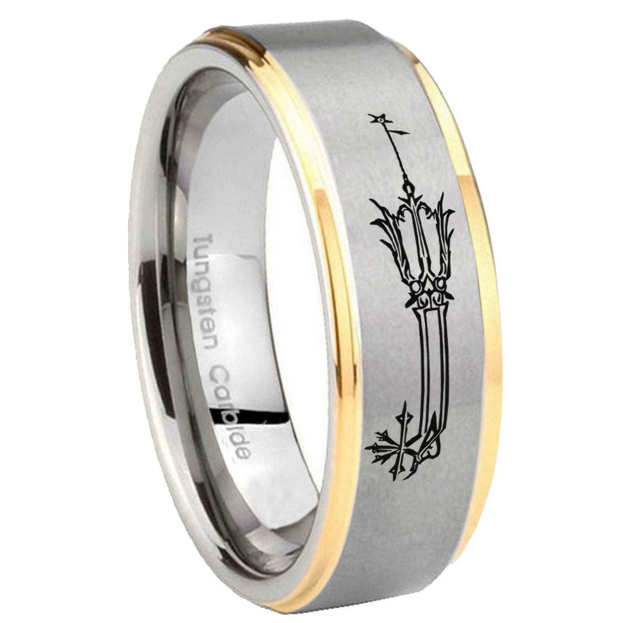 8mm Geekery Oathkeeper Kingdom Hearts Step Edge Gold Gray Tungsten Men Ring
