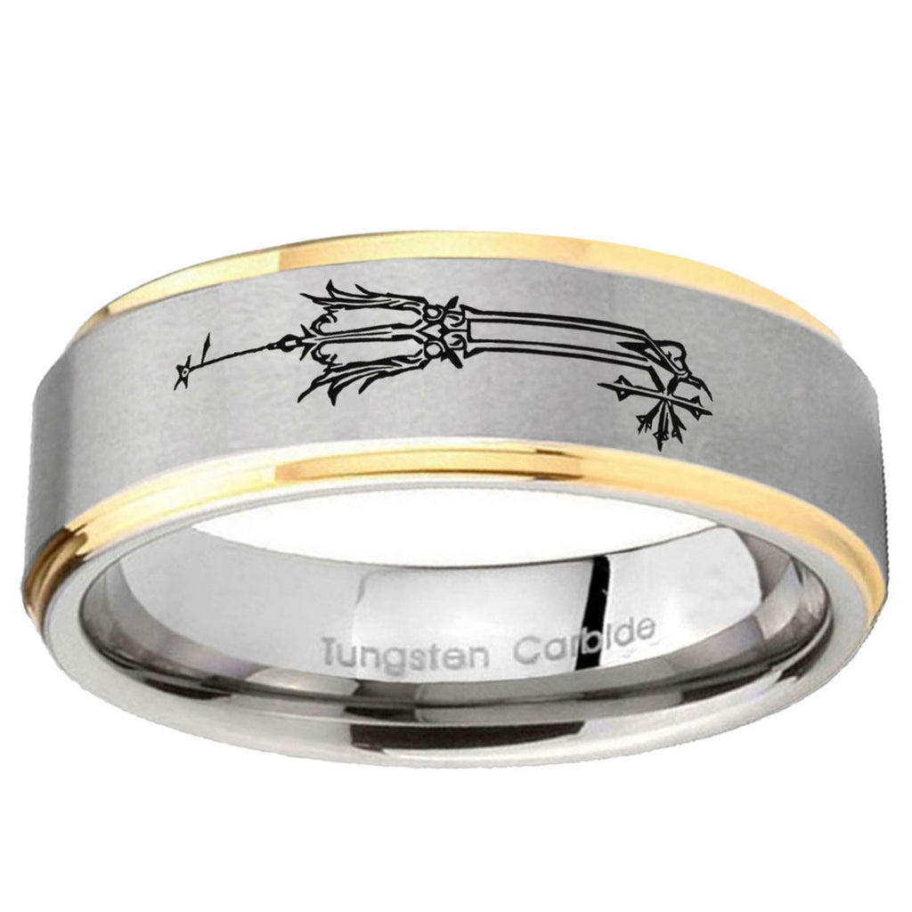 5mm Geekery Oathkeeper Kingdom Hearts Step Edge Gold Gray Tungsten Men Ring