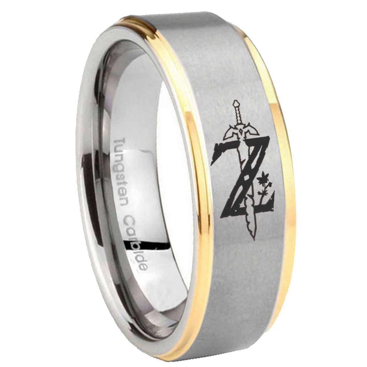 8mm Zelda Breath Of The Wild Step Edge Gold Gray Tungsten Men Ring