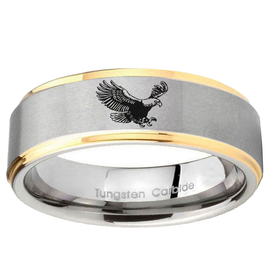 5mm Flying American Eagle Step Edge Gold Gray Tungsten Men Ring