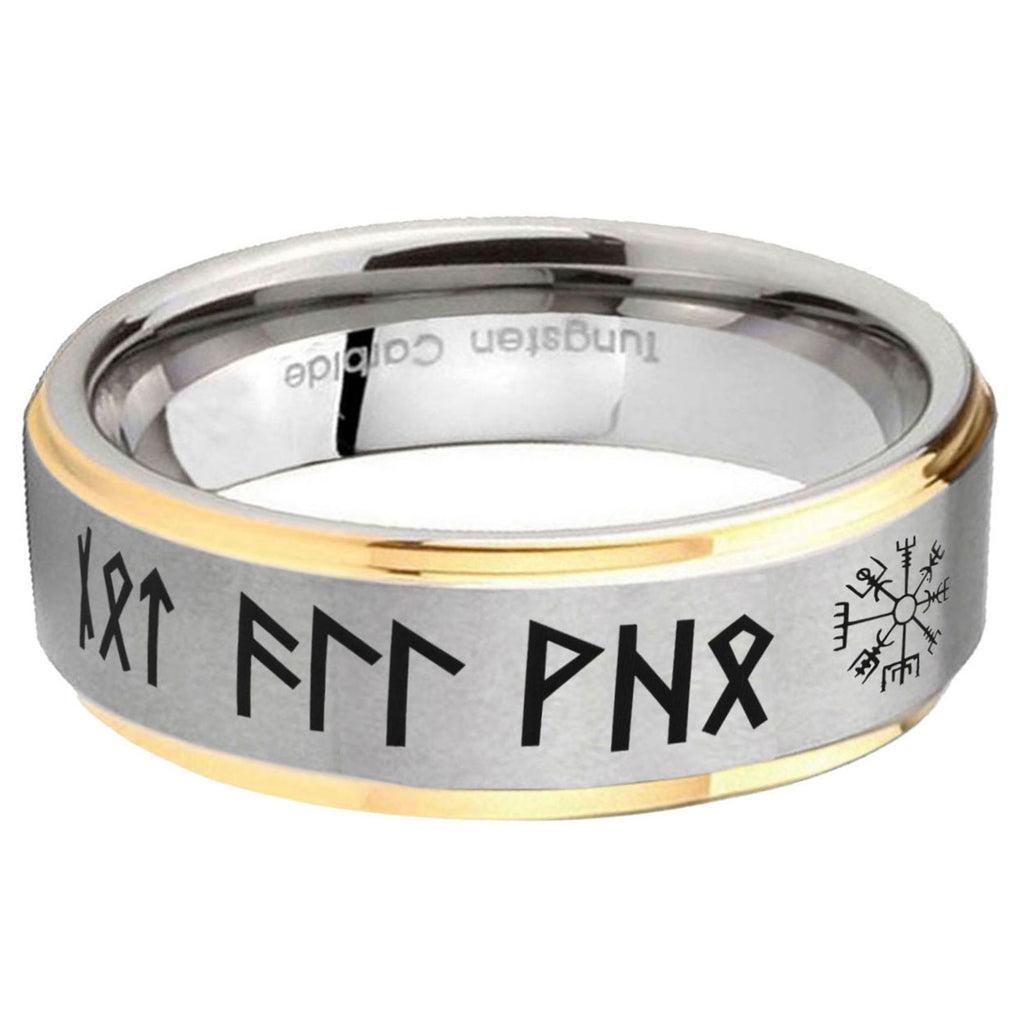 5mm Viking Step Edge Gold Gray Tungsten Men Ring
