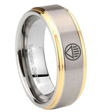 8mm Black Lantern Step Edge Gold and Gray Mens Tungsten Ring