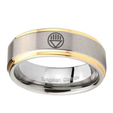 5, 8mm Black Lantern Step Edge Gold and Gray Mens Tungsten Ring
