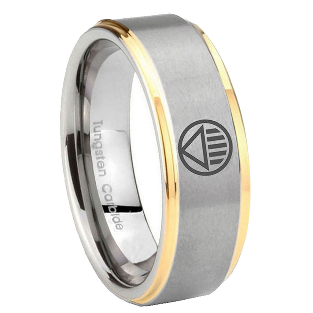 8mm Black Lantern Step Edge Gold and Gray Mens Tungsten Ring