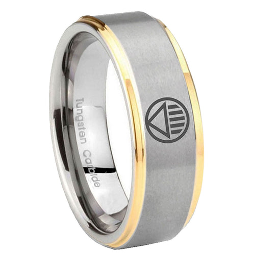 8mm Black Lantern Step Edge Gold and Gray Mens Tungsten Ring
