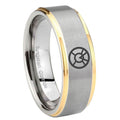 8mm Orange lantern Step Edge Gold Gray Tungsten Men Ring