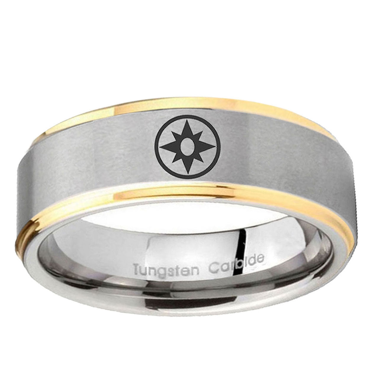 5mm Star Sapphire Lantern Step Edge Gold Gray Tungsten Men Ring