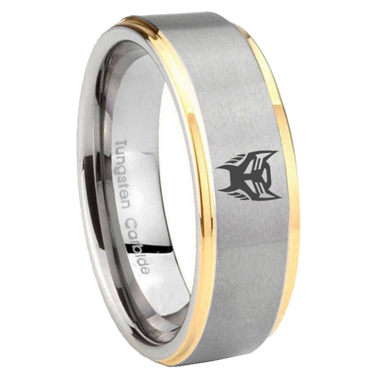 8mm Transformers Insignias Step Edge Gold Gray Tungsten Men Ring