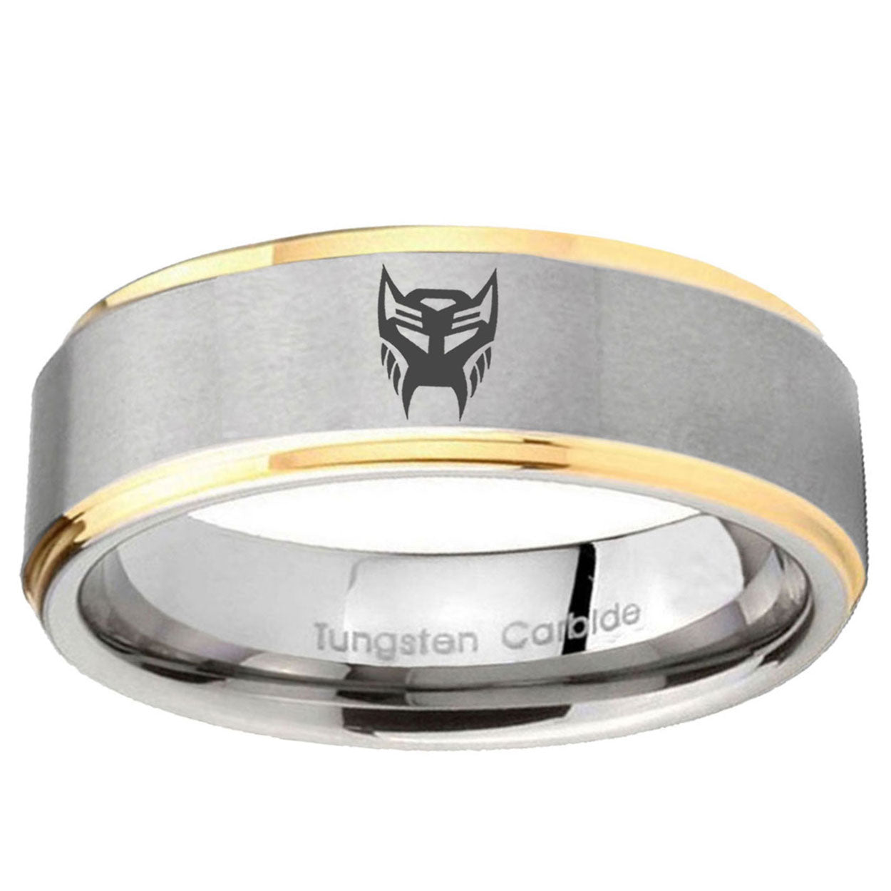 5mm Transformers Insignias Step Edge Gold Gray Tungsten Men Ring
