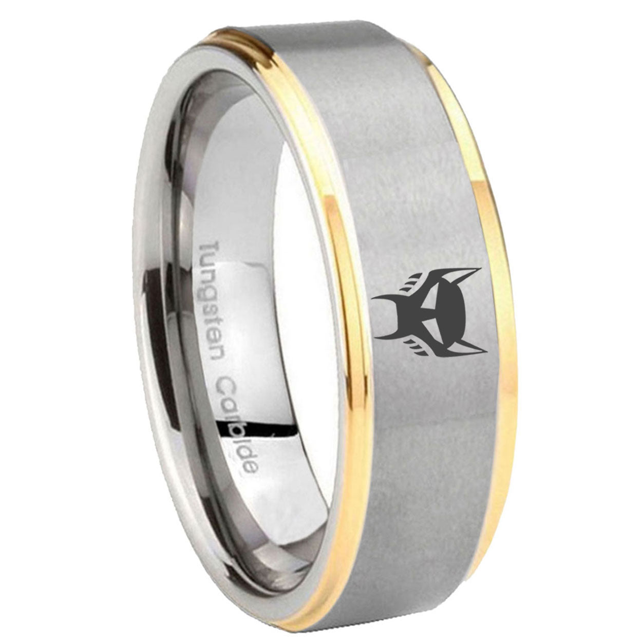 8mm Transformers Maximal Step Edge Gold Gray Tungsten Men Ring