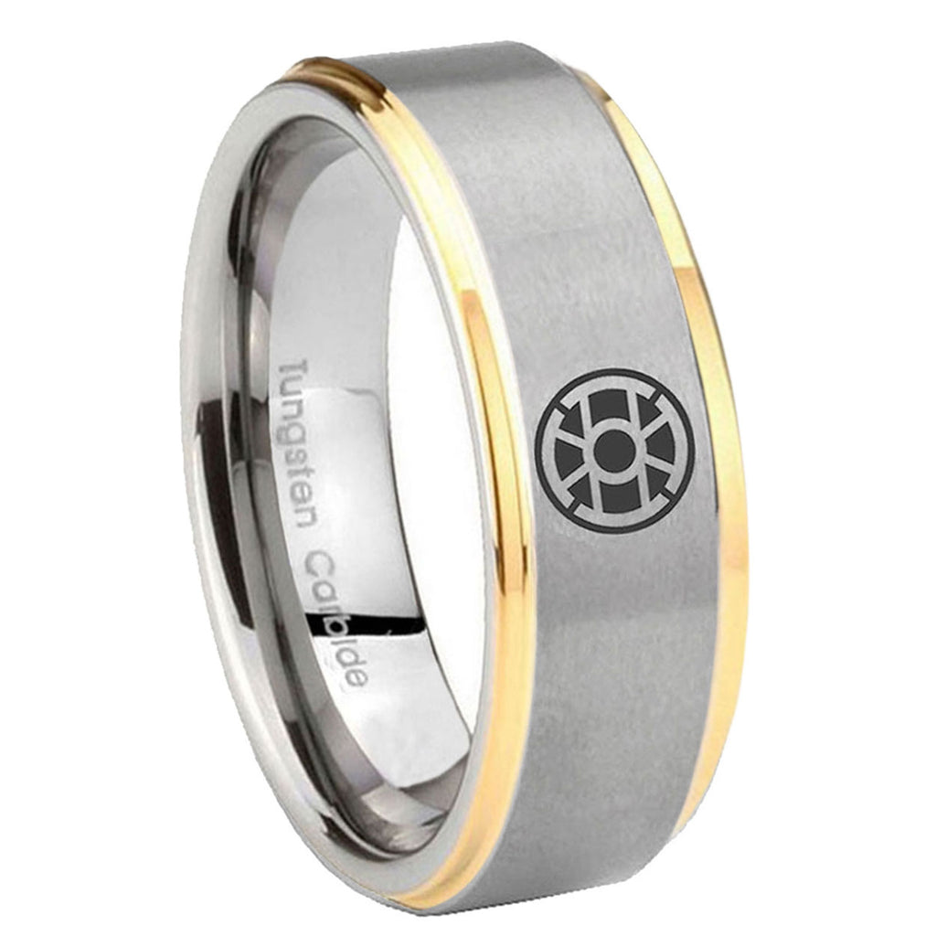 8mm Gold Lantern Step Edge Gold Gray Tungsten Men Ring