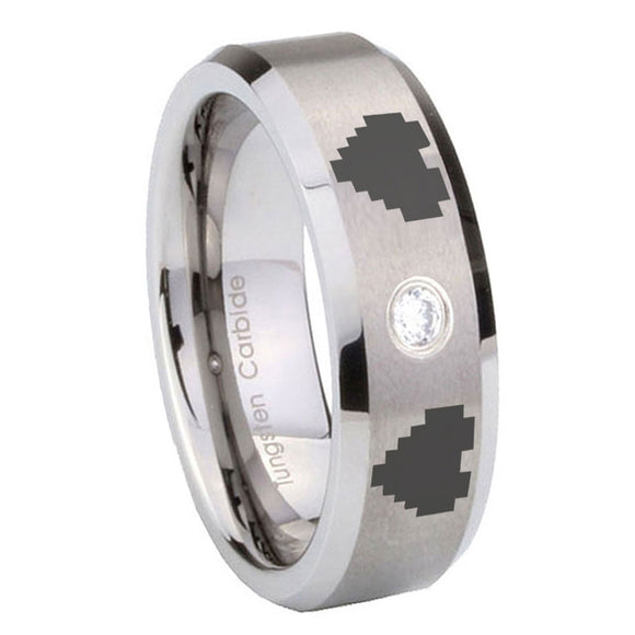 8mm-Zelda-Heart-Beveled-Edges-Brushed-Tungsten-Carbide-CZ-Mens-Promise-Ring