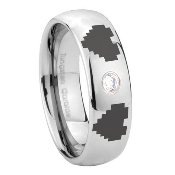 8mm-Zelda-Heart-Dome-Brushed-Tungsten-Carbide-CZ-Mens-Engagement-Ring