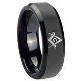 8mm Freemason Masonic Beveled Edges Black Tungsten Carbide Mens Engagement Band