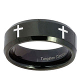 10mm-Crosses-Beveled-Edges-Black-Tungsten-Carbide-Wedding-Engraving-Ring