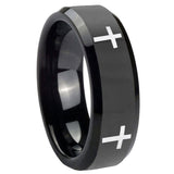 His and Hers Crosses Beveled Edges Black Tungsten Custom Ring for Men Set