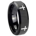 10mm Crosses Beveled Edges Black Tungsten Carbide Wedding Engraving Ring