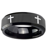 10mm Crosses Beveled Edge BlackTungsten Ring