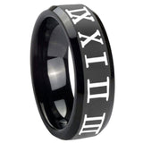 10mm Roman Numeral Beveled Edges Black Tungsten Carbide Men's Ring