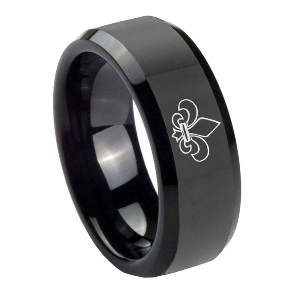 8mm-Fleur-De-Lis-Beveled-Edges-Black-Tungsten-Carbide-Mens-Engagement-Band