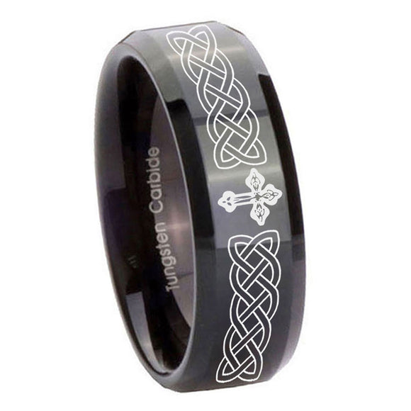 10mm-Celtic-Cross-Beveled-Edges-Black-Tungsten-Carbide-Anniversary-Ring