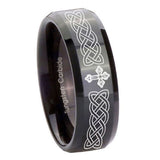10mm-Celtic-Cross-Beveled-Edges-Black-Tungsten-Carbide-Anniversary-Ring