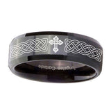 8mm-Celtic-Cross-Beveled-Edges-Black-Tungsten-Carbide-Men's-Wedding-Band