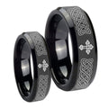 Celtic Cross Beveled Edges Black Tungsten His and Hers