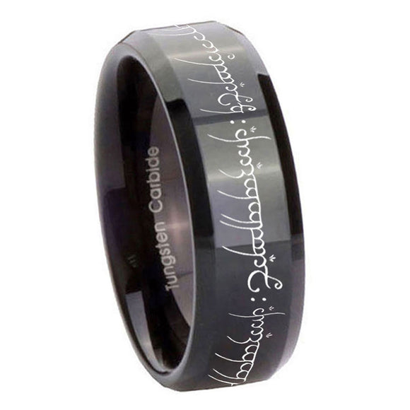 8mm Lord Of The Rings Beveled Edge Polish Black Tungsten Rings