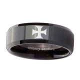 8mm-Maltese-Cross-Beveled-Edges-Black-Tungsten-Carbide-Men's-Band-Ring