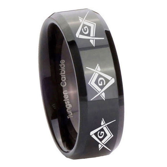 8mm-Master-Mason-Masonic--Beveled-Edges-Black-Tungsten-Personalized-Ring