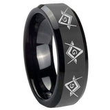 10mm Master Mason Masonic Beveled Edges Black Tungsten Custom Ring for Men