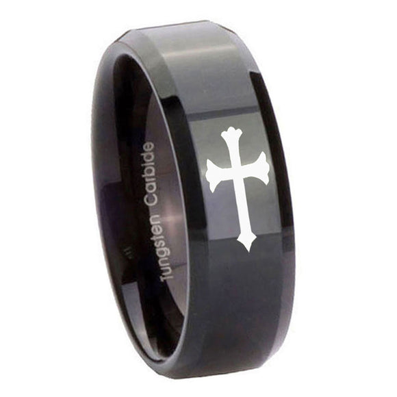 10mm-Christian-Cross-Beveled-Edges-Black-Tungsten-Carbide-Mens-Anniversary-Ring