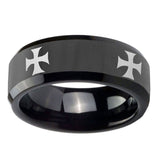 8mm-4-Maltese-Cross-Beveled-Edges-Black-Tungsten-Carbide-Mens-Engagement-Band