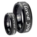 10mm I Love You Forever and ever Beveled Black Tungsten Custom Ring for Men