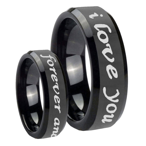 10mm I Love You Forever and ever Beveled Black Tungsten Custom Ring for Men