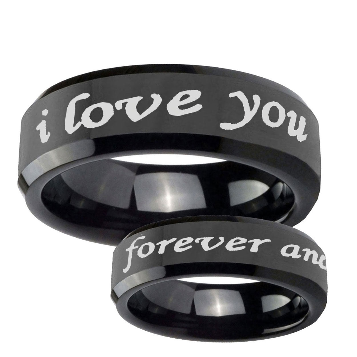 10mm I Love You Forever and ever Beveled Black Tungsten Custom Ring for Men