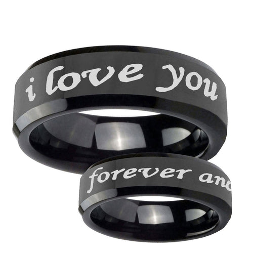 10mm I Love You Forever and ever Beveled Black Tungsten Custom Ring for Men