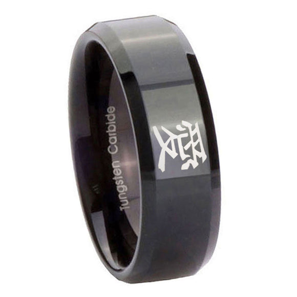 10mm-Kanji-Love-Beveled-Edges-Black-Tungsten-Carbide-Mens-Promise-Ring