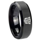 His Hers Transformers Autobot Beveled Edges Black Tungsten Wedding Band Ring Set