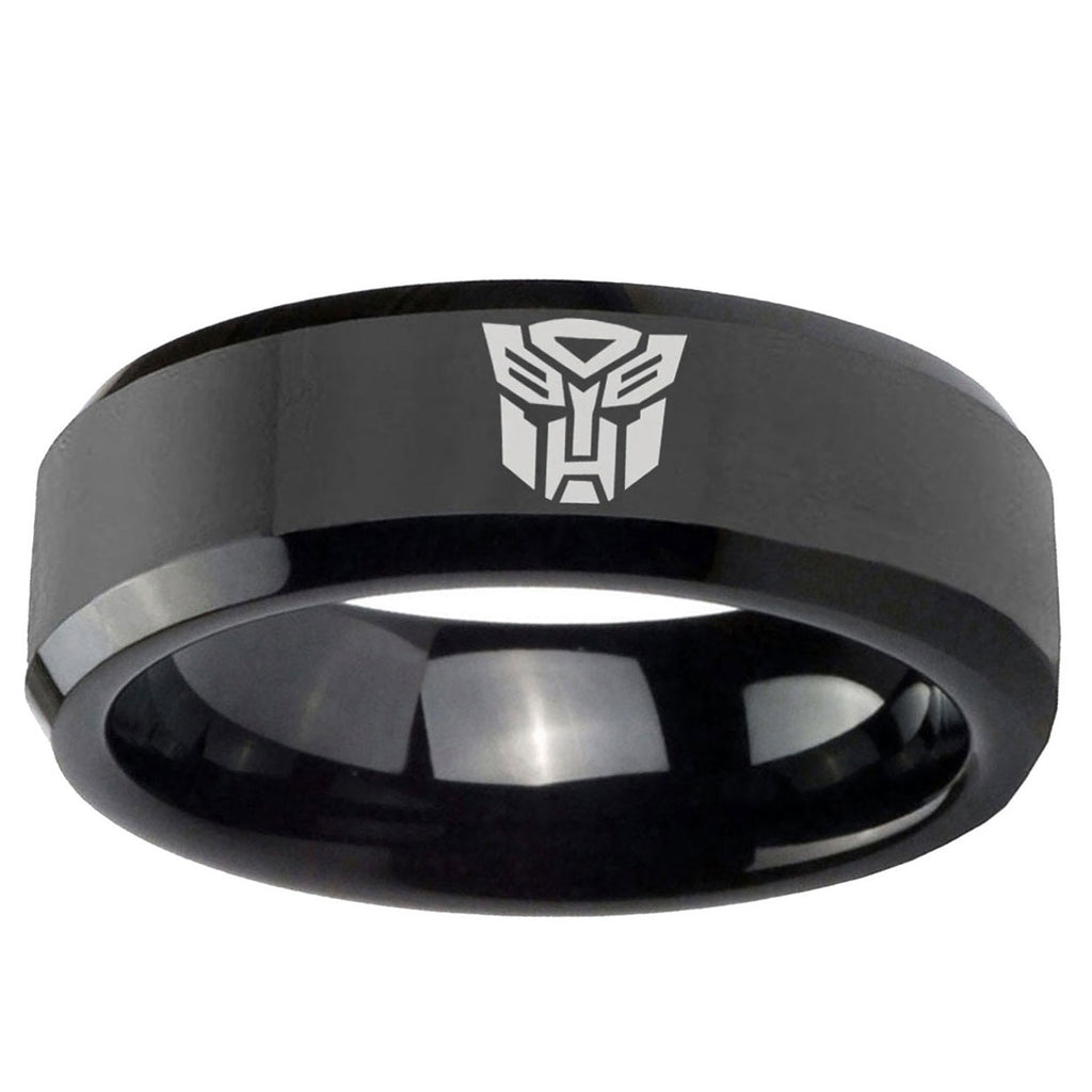 10mm Transformers Autobot Beveled Edge Black Tungsten Ring