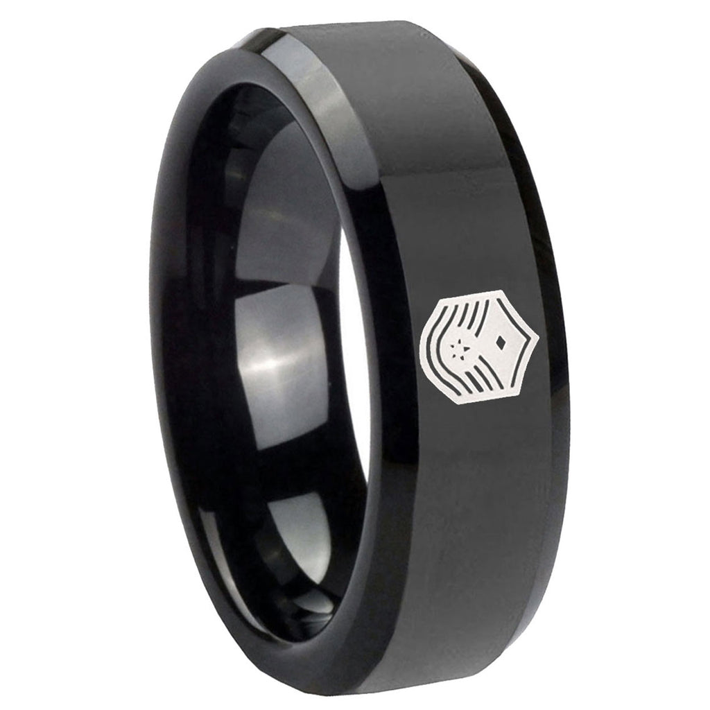 8mm Chief Master Sergeant Vector Beveled Black Tungsten Ring